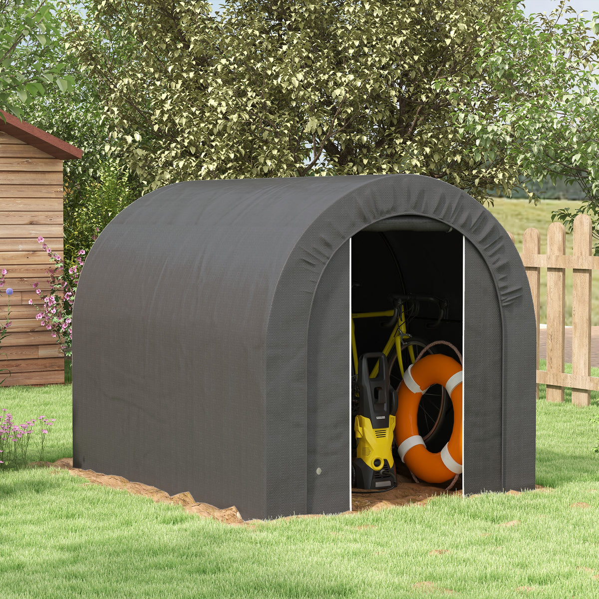 5' x 8' Outdoor Storage Shed, Heavy Duty Galvanized Steel Portable Shed for Bike, Motorcycle, Garden Tools – view 28