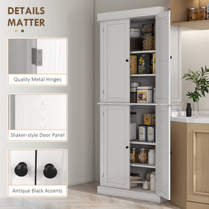 72.5" Freestanding Kitchen Pantry Cabinet with 4 Doors, White