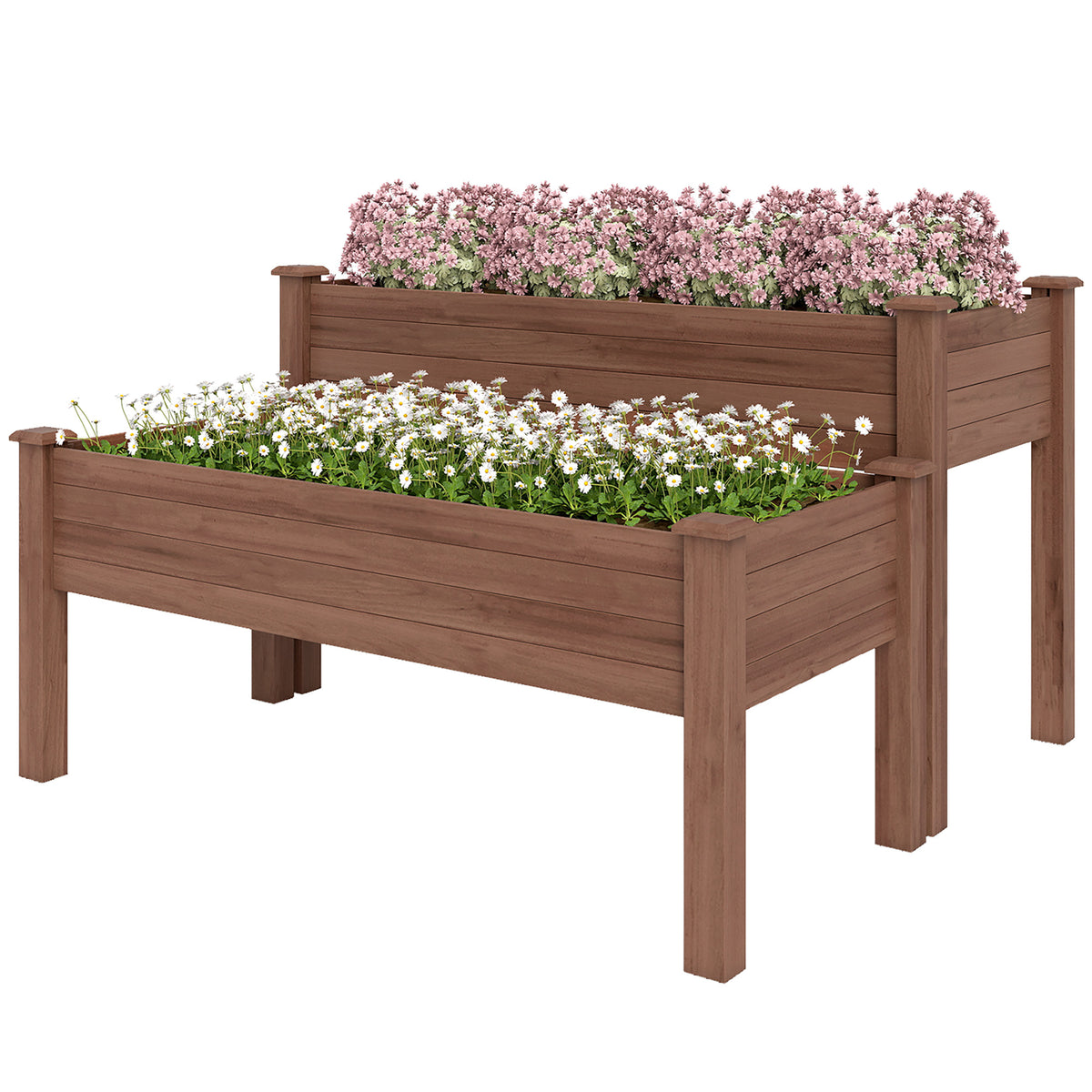 2 Tiers Wood Plant Raised Bed Flower Vegetable Herb Grow Box Stand Garden Step Planter Stand Free – view 4