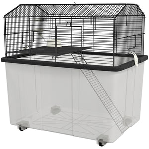 Hamster House Gerbil Habitat for Dwarf Hamster with Wheels, Detachable Bottom - Black