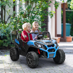 Qaba 2 Seater 24V Electric Car for Kids w/ Remote Control, 3 Speed, LED Lights, Music, Horn, Spring Suspension