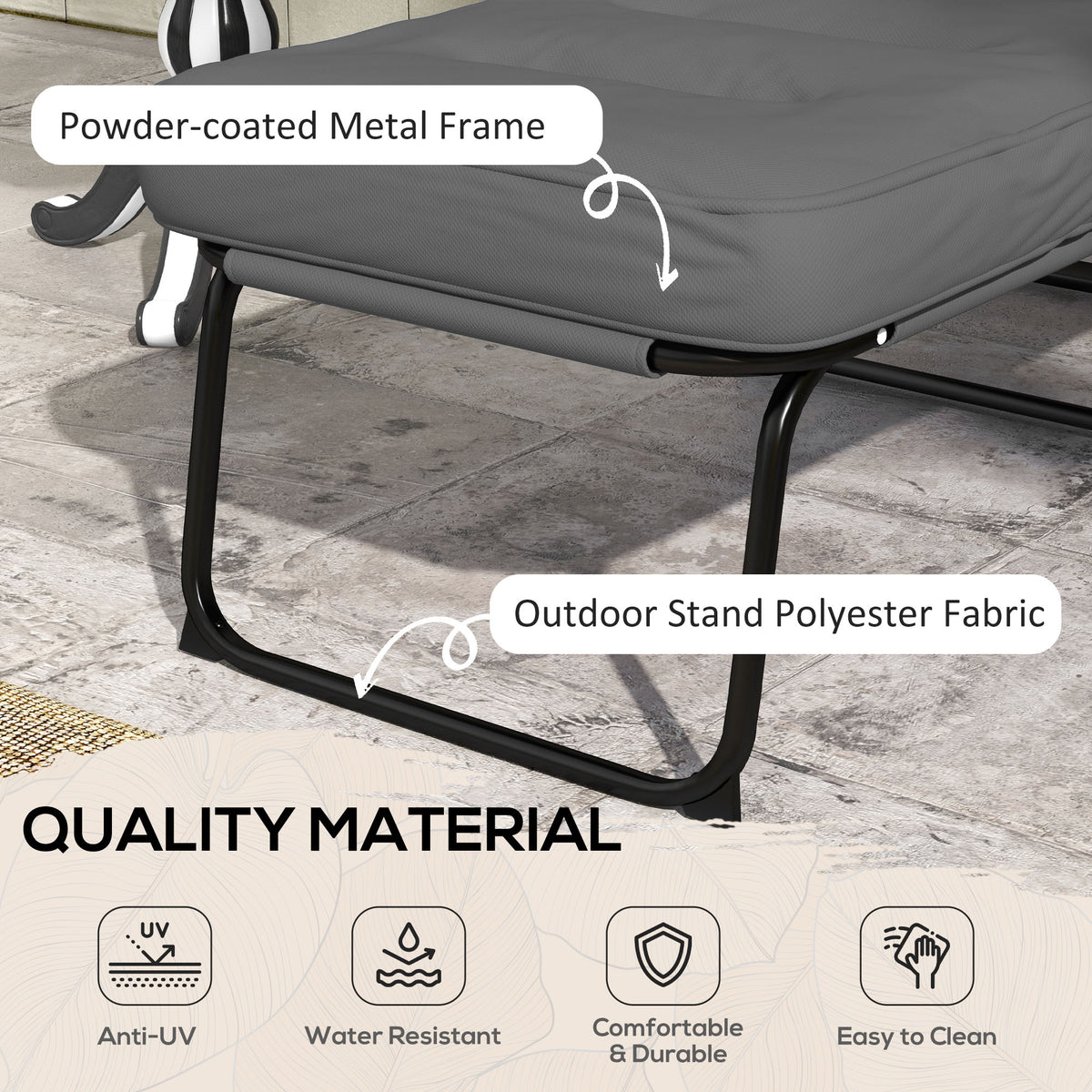 Outdoor Lounge Chair with Padded Cushion, Folding Reclining Patio Garden Chair with Recline Back, Footrest – view 10