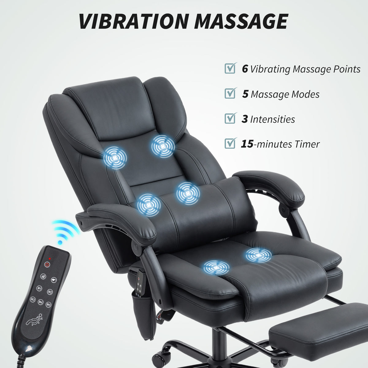 Office Chair with Massage, Pet-Friendly Faux Leather Reclining Desk Chair with Lumbar Support, Footrest – view 3