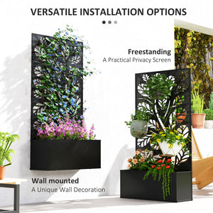 Metal Raised Garden Bed with Privacy Panel, Freestanding or Wall Mounted Outdoor Planter Box for Garden, Patio