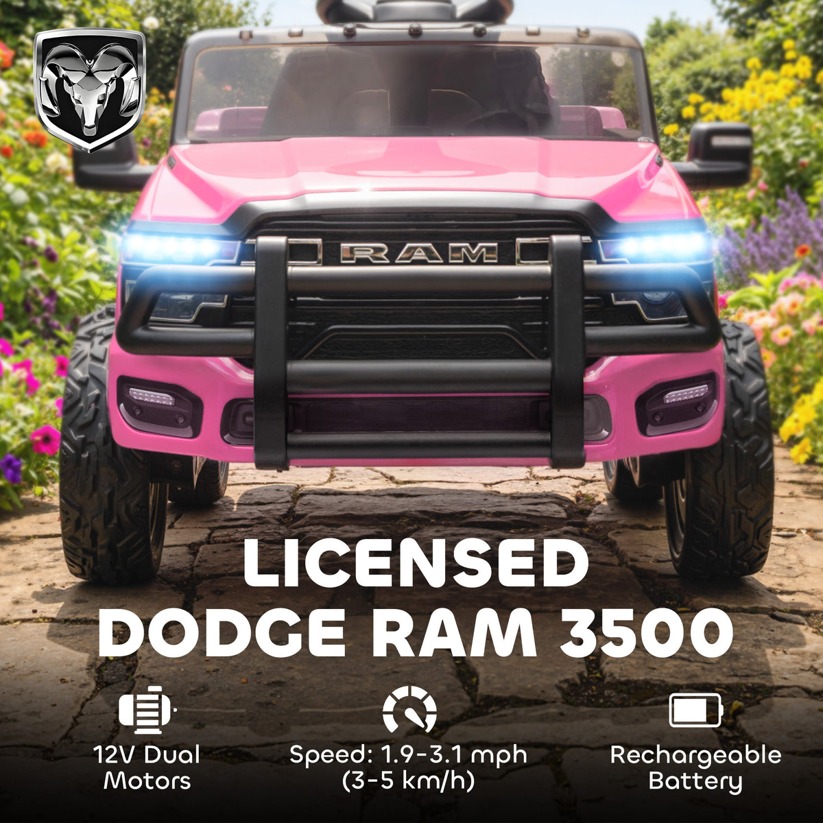 Qaba 12V Ride on Car, Licensed Dodge RAM 3500 Electric Vehicle with Remote Control, Suspension for 3-5 Years