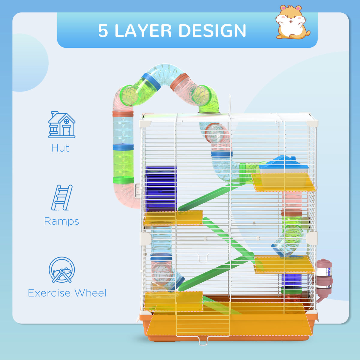 5 Tiers Hamster Cage Portable with Exercise Wheels Play Tube Water Bottle Dishes House Ladder for Gerbils – view 26