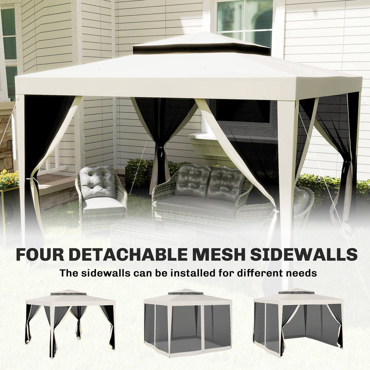 10' x 10' Outdoor Canopy Tent Party Tent with Mesh Netting and Double Tier Roof for Backyard, Garden – view 13
