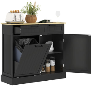 Hidden Garbage Bin Cabinet, Tilt Out Trash Cabinet w/ 2 Drawers, Freestanding Kitchen Island for Laundry