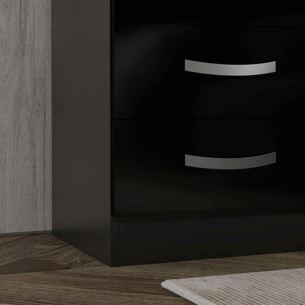 Bedside Table Set of 2, Modern Nightstand with Drawers and High Gloss Fronts, Night Table for Bedroom, Black – view 7