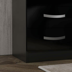 Bedside Table Set of 2, Modern Nightstand with Drawers and High Gloss Fronts, Night Table for Bedroom, Black – view 7