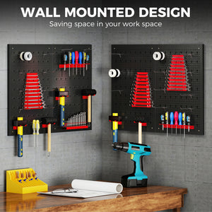 38 Piece Metal Peg Board with Accessories, Shelf Tool Organizer, Black and Red