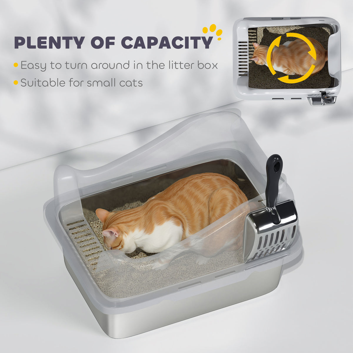 Cat Litter Box Stainless Steel with Metal Litter Scoop, Never Absorbs Odors, Anti Leakage, 17" x 13" x 10" – view 4