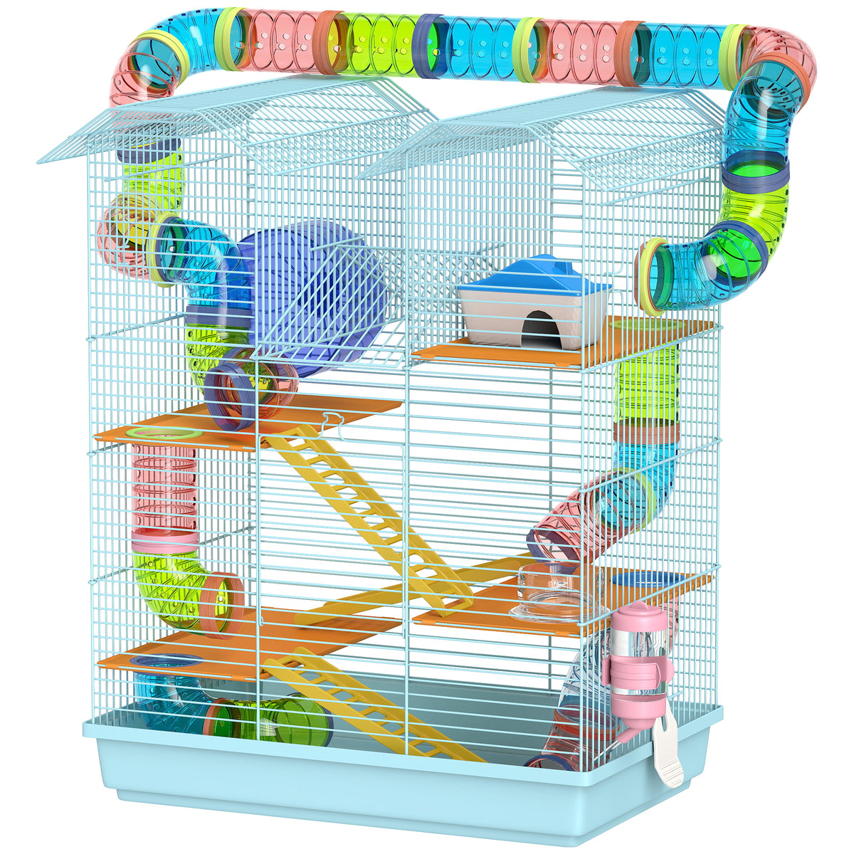 18.5" Hamster Cage, 5 Tiers Small Animal House with Tunnel Tube System, Exercise Wheel, Water Bottle, Blue – view 15