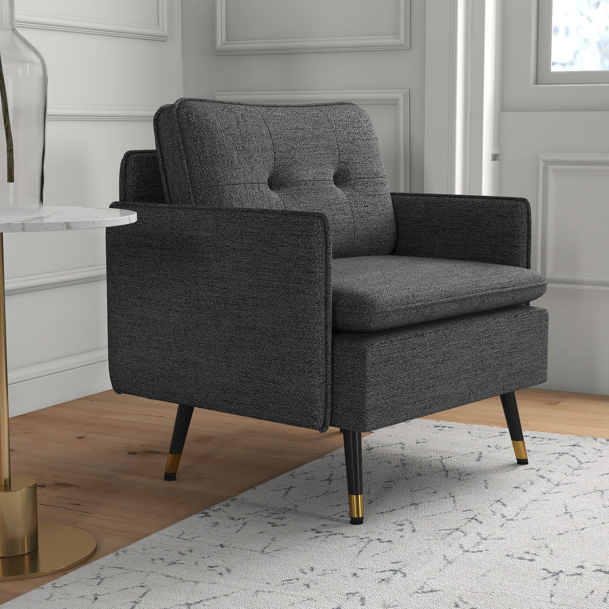 Accent Chair, Upholstered Armchair with Tufted Back Cushion and Steel Legs for Living Room, Bedroom – view 6