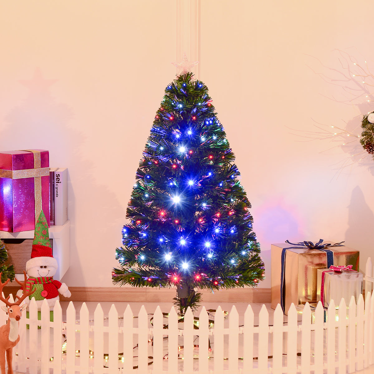 4ft Prelit Artificial Optical Xmas Tree Spruce Hinged Full Tree
