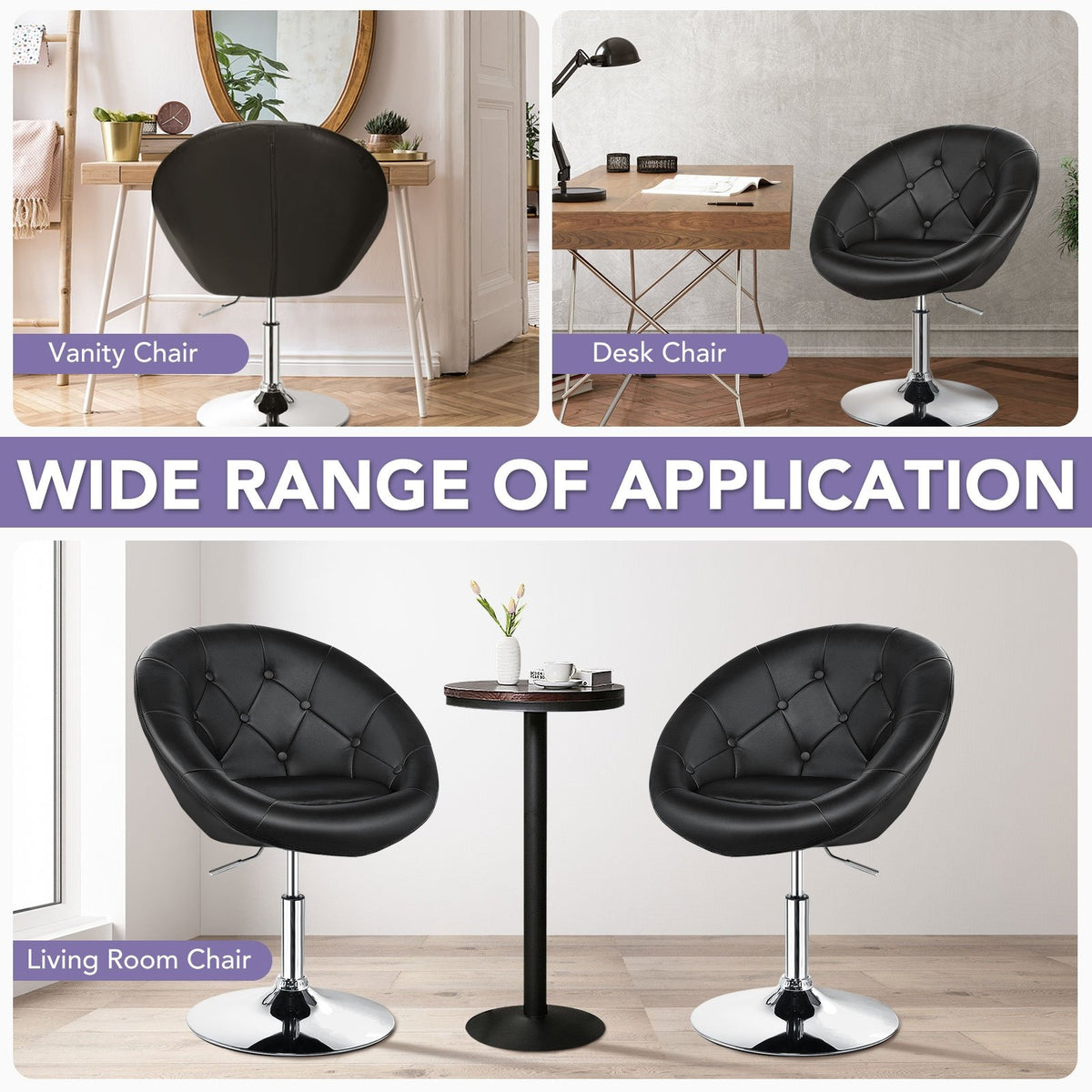 1 Piece Adjustable Modern Swivel Round Tufted-Black view 3