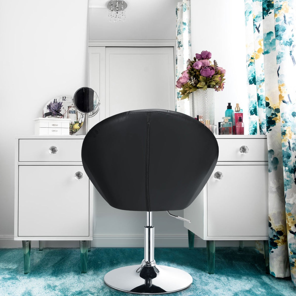 1 Piece Adjustable Modern Swivel Round Tufted-Black view 6
