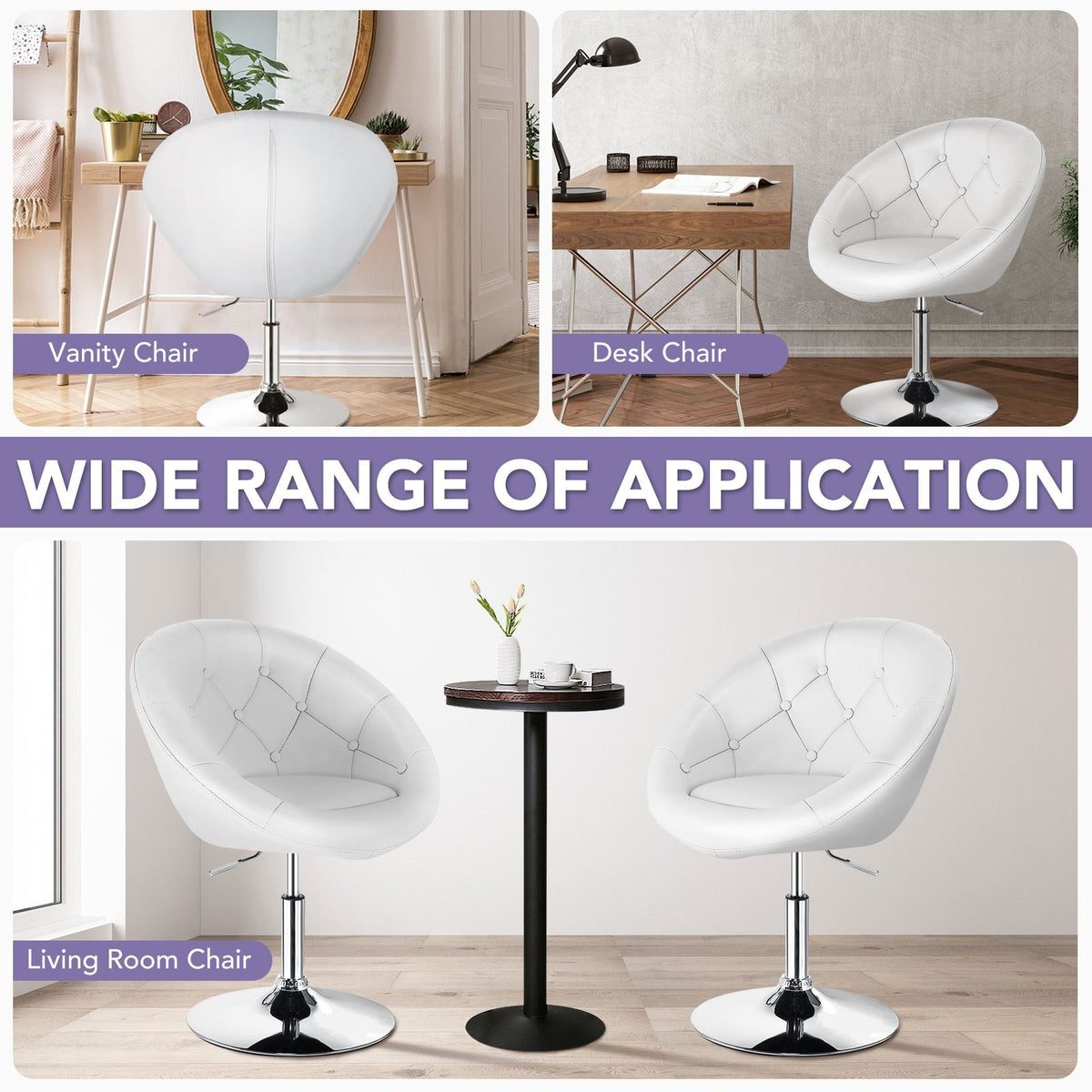 1 Piece Adjustable Modern Swivel Round Tufted-White view 6