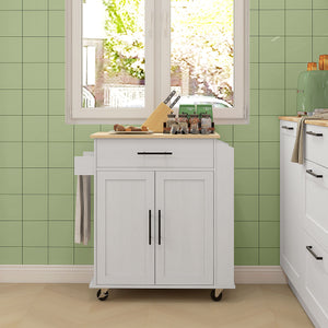 Rolling Island with Wheels for Kitchen, Kitchen Island on Rollers with Power Outlets, Drawer and Doors