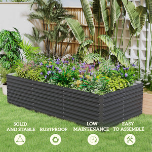 8' x 4' x 2' Raised Garden Bed, Galvanized Planter Box for Growing Flowers, Herbs and Vegetables, Dark Grey