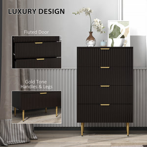 Modern Chest of Drawers 4 Drawer Dresser for Bedroom with Gold Legs and Handles, Black – view 4
