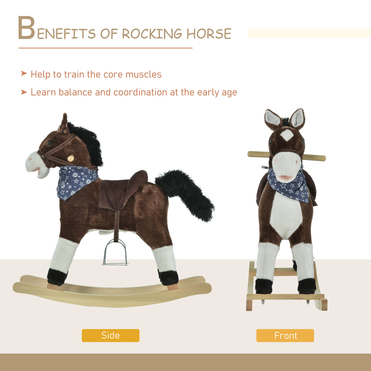 Qaba Kids Plush Ride-On Rocking Horse Toy Cowboy Rocker with Fun Realistic Sounds for Child 3-6 Years Old