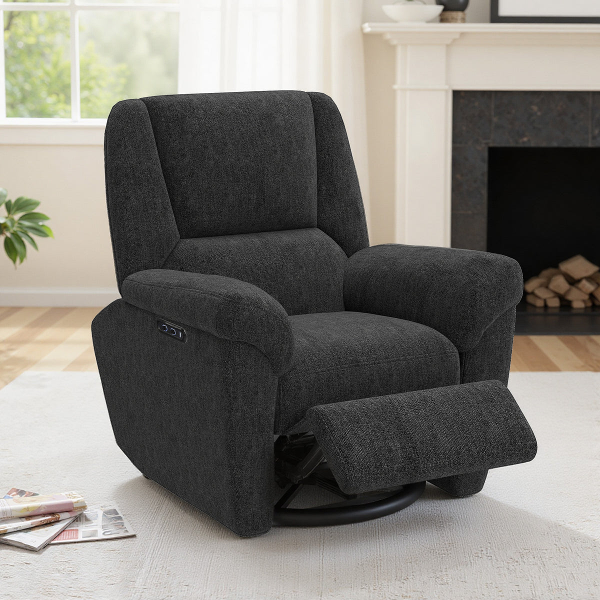 Power Recliner Chair, Fabric Upholstered Recliner Chair with USB Ports, Swivel and Rocking Function – view 7