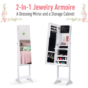 Freestanding Mirror Jewelry Cabinet Armoire, LED Lighted Jewelry Organizer with Stand, Angle Adjustable – view 7