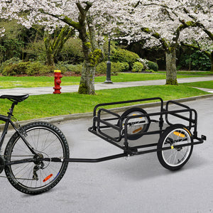 Aosom Folding Bicycle Cargo Trailer Utility Bike Cart Travel Luggage Carrier Garden Patio Tool New, Black