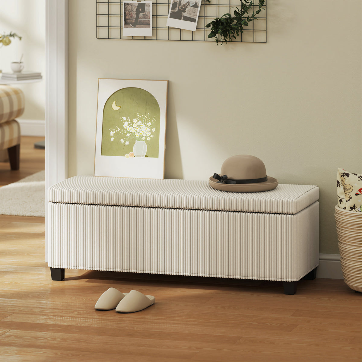 44 Inches Ottoman with Storage, Lid, Legs, Corduroy End of Bed Bench for Living Room, Bedroom, Entryway – view 7