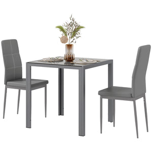 5-Piece Rectangular Glass Kitchen Table and Chairs with Metal Frame and Faux Leather Upholstery for Dining – view 6