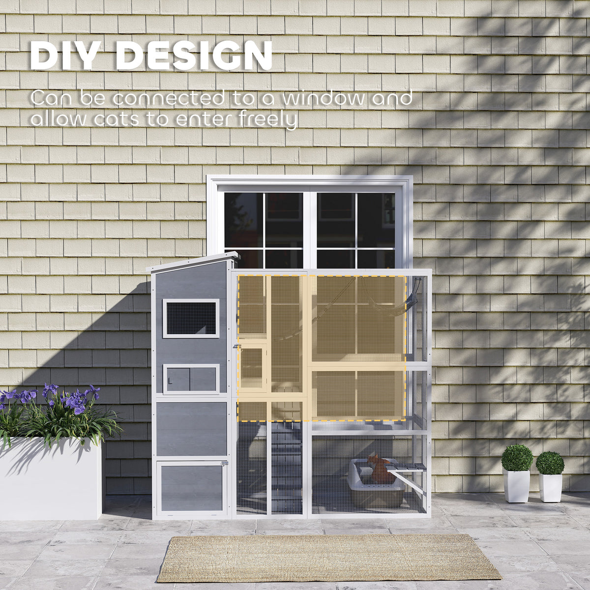 76" Catio Outdoor Cat Enclosure with Cat Condo, Jumping Platforms, Ladder, Ramps – view 5