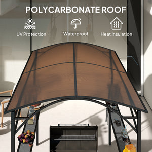 8' x 5' Hardtop Grill Gazebo, Outdoor BBQ Gazebo with PC Board Roof, BBQ Canopy Gazebo with 2 Side Shelves and 10 Hooks