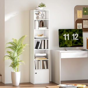 7-Tier Bookcase, Display Shelf Unit with Adjustable Shelf and Cabinet, White