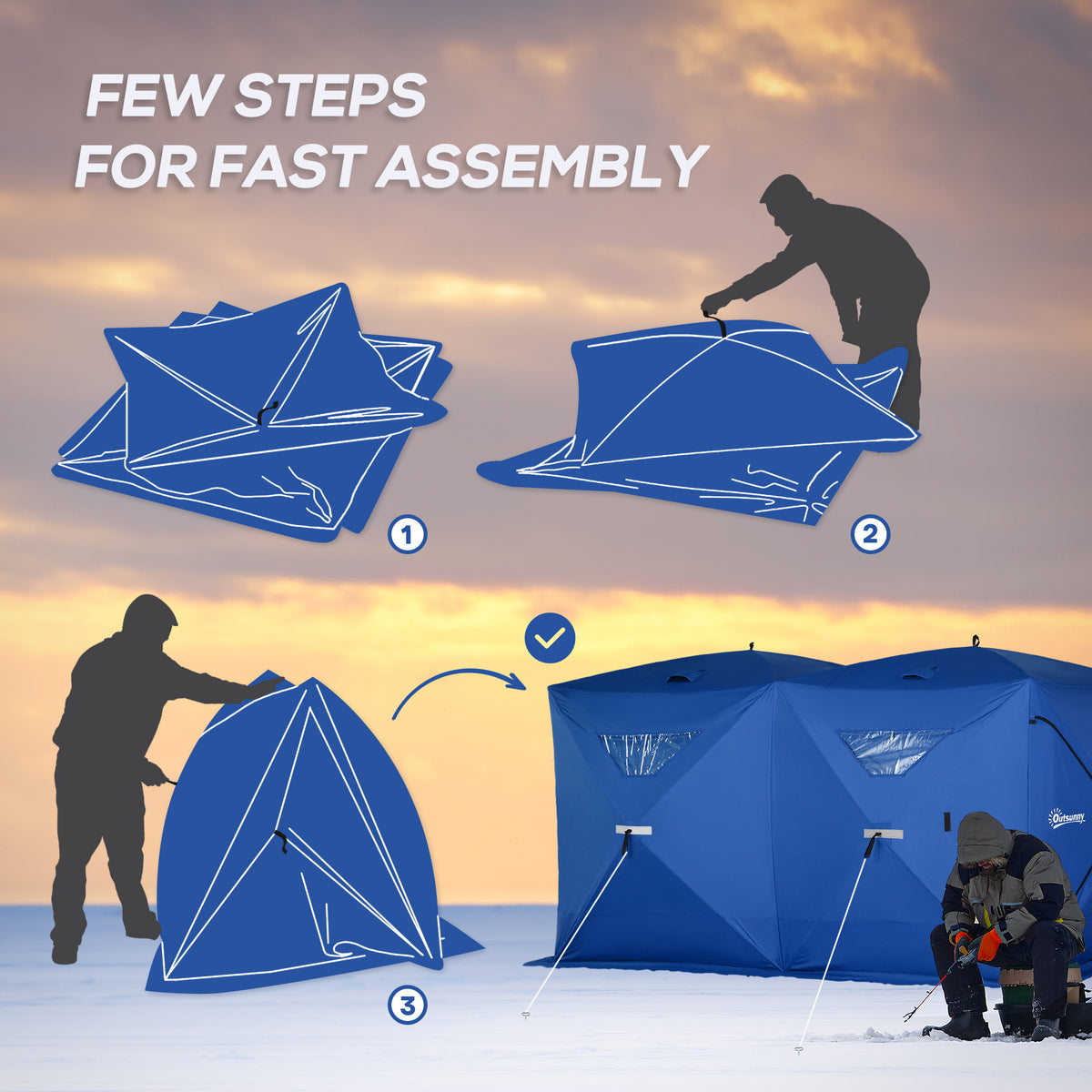 5-8 Person Pop-up Ice Fishing Shelter, Portable Ice Fishing Tent, Blue – view 4