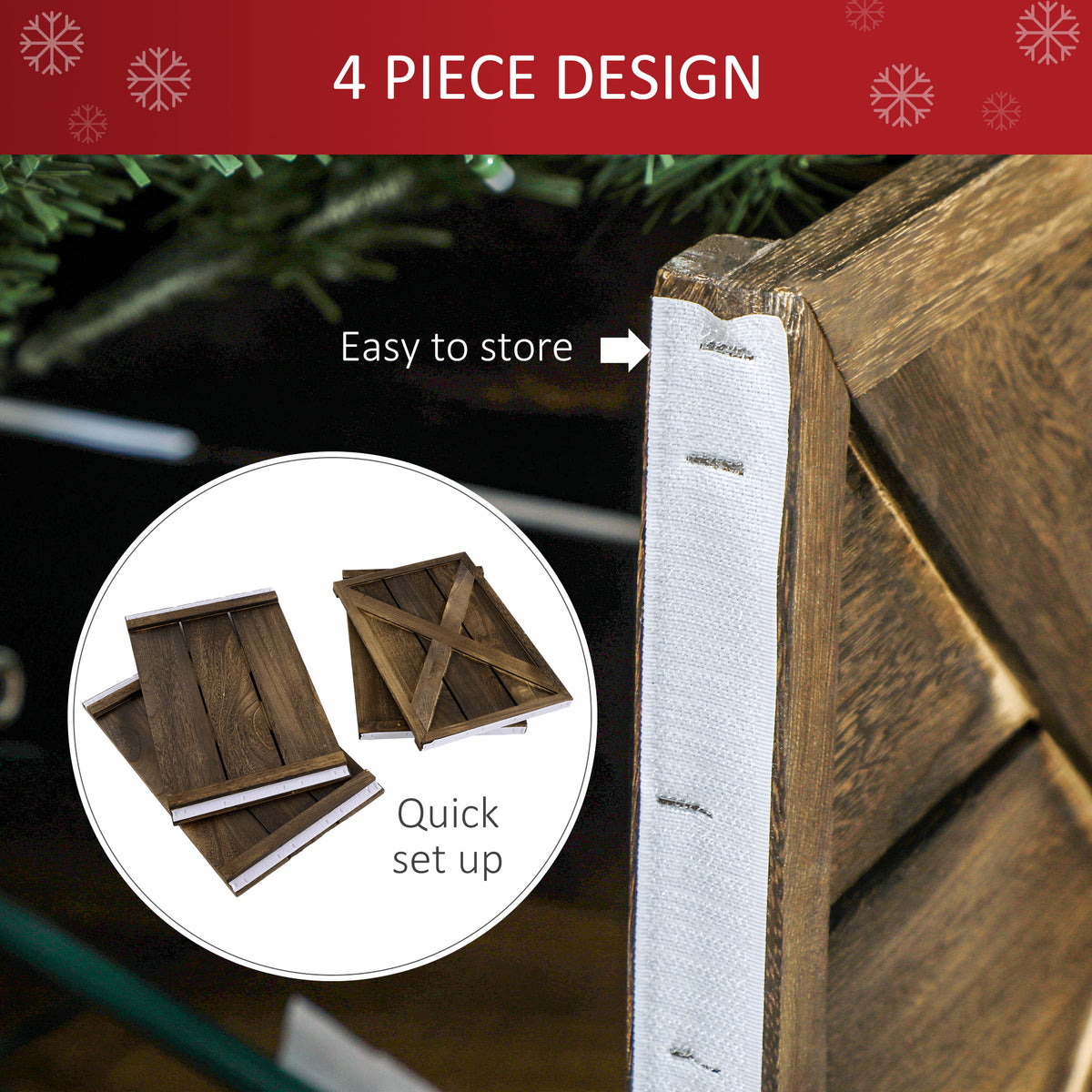 24" Farmhouse Christmas Tree Base Cover Wooden Christmas Tree Collar Box Home Decoration Dark Distressed Wood Finish
