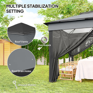 10.7 x 10.7ft Pop Up Gazebo, Adjustable Instant Sun Shelter with UV30+ Roof Cover, Removable Mesh Curtains, Dark Grey