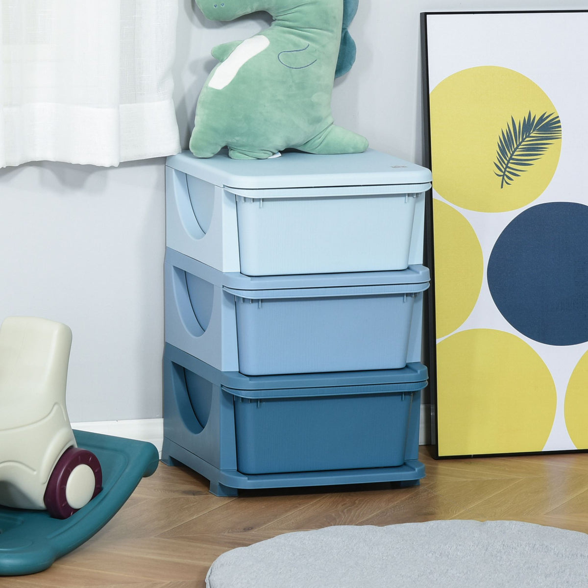 3 Tier Kids Toy Organizer and Storage Bins with 3 Plastic Drawers, Blue