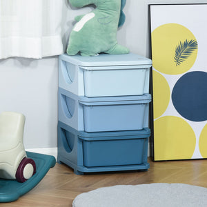 3 Tier Kids Toy Organizer and Storage Bins with 3 Plastic Drawers, Blue