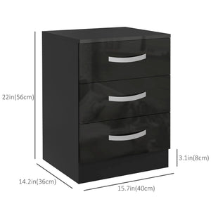 Bedside Table Set of 2, Modern Nightstand with Drawers and High Gloss Fronts, Night Table for Bedroom, Black – view 2
