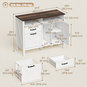 Lateral Filing Cabinet for Letter/A4 Hanging Files, File Cabinet with Open Compartments for Home Office, White