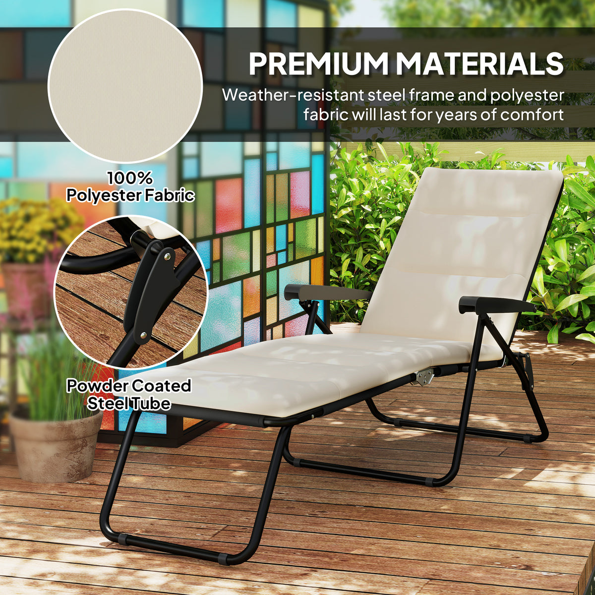 Foldable Lounge Chair, Reclining Patio Sun Lounger with 6-Position Adjustable Back, Blue and White