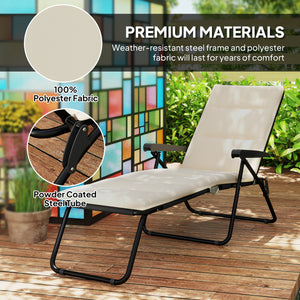 Foldable Lounge Chair, Reclining Patio Sun Lounger with 6-Position Adjustable Back, Blue and White