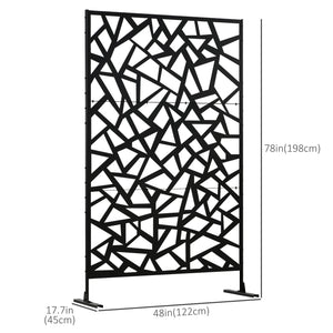 Garden Privacy Screen, Decorative Outdoor Divider, Metal Privacy Screen with Stand, Irregular Fence Style, Black