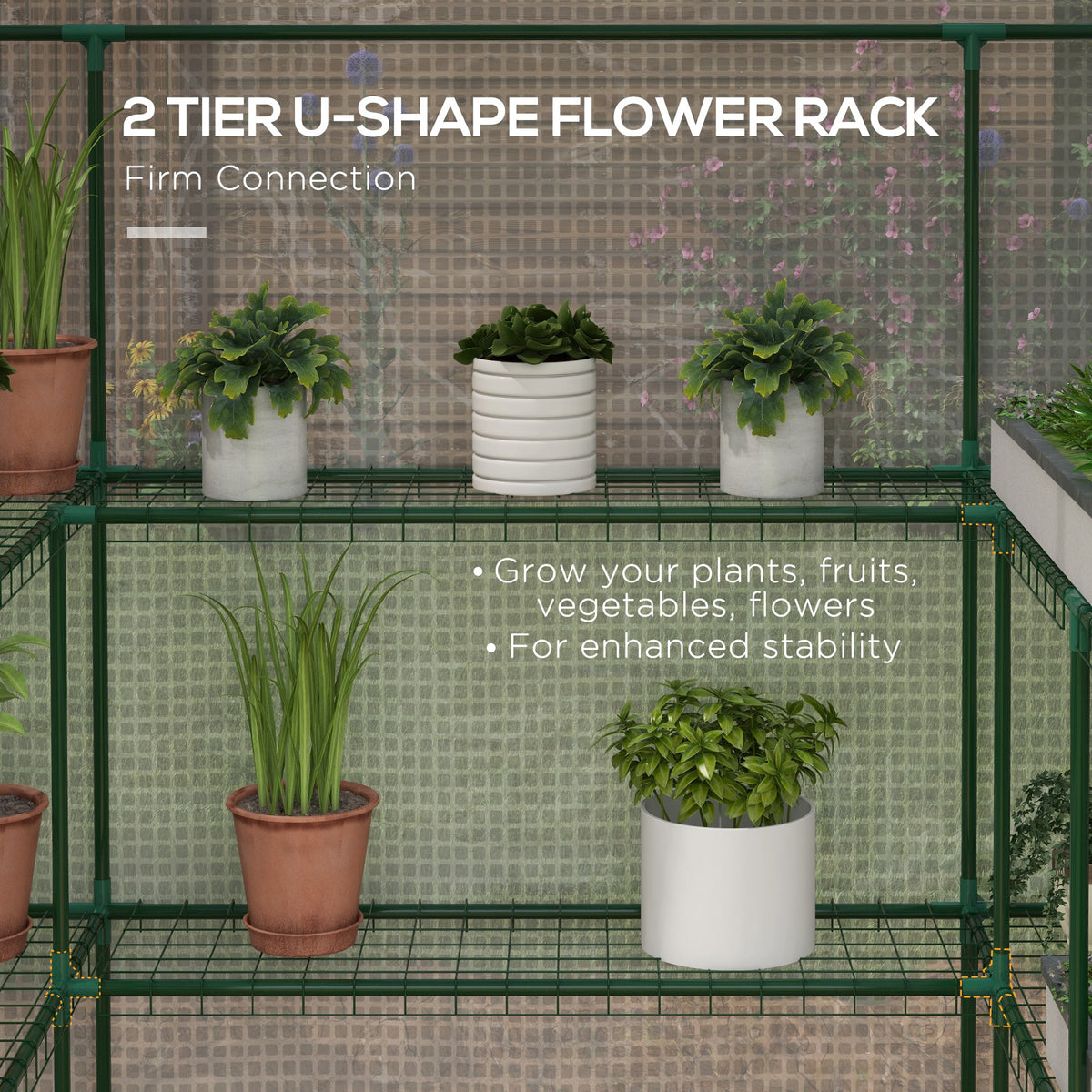 Portable Greenhouse, Walk-In Small Outdoor Green House with 2 Tier U-Shaped Flower Rack Shelves – view 10