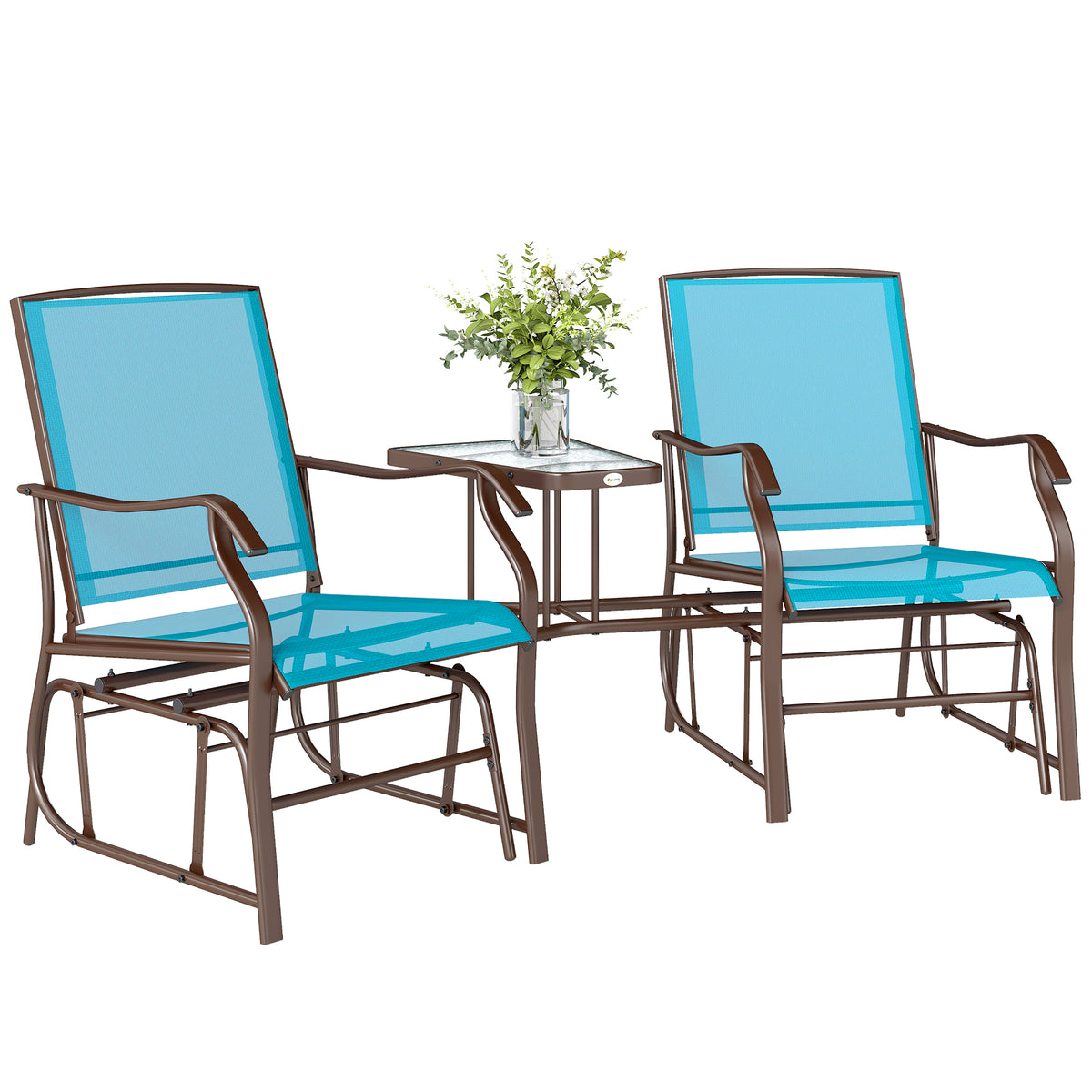 Double Patio Glider Chair with Glass Top Center Table, Outdoor Glider Loveseat with High Back – view 4