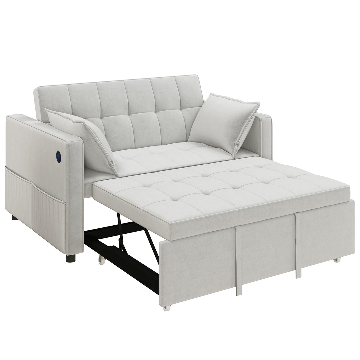 3‑in‑1 Convertible Sofa Bed, Pull Out Sleeper Sofa with USB Charging, Adjustable Backrest, Side Pockets
