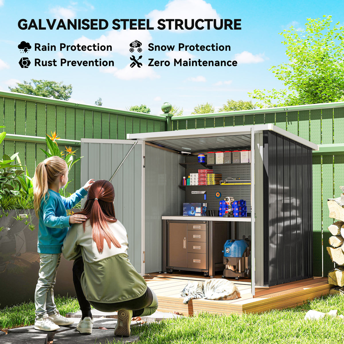 5x3 Metal Garden Storage Shed with Double Door, Durable Metal Shed for Garden, Patio, Lawn, Black