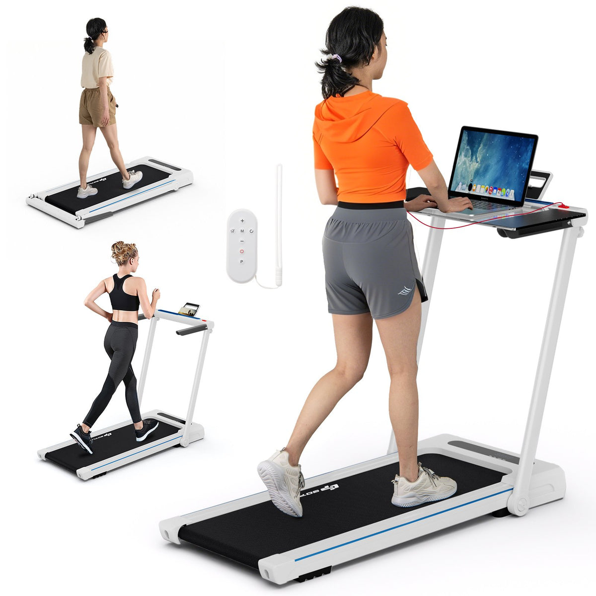 2.25HP 3-in-1 Folding Treadmill with Table Speaker Remote Control-White