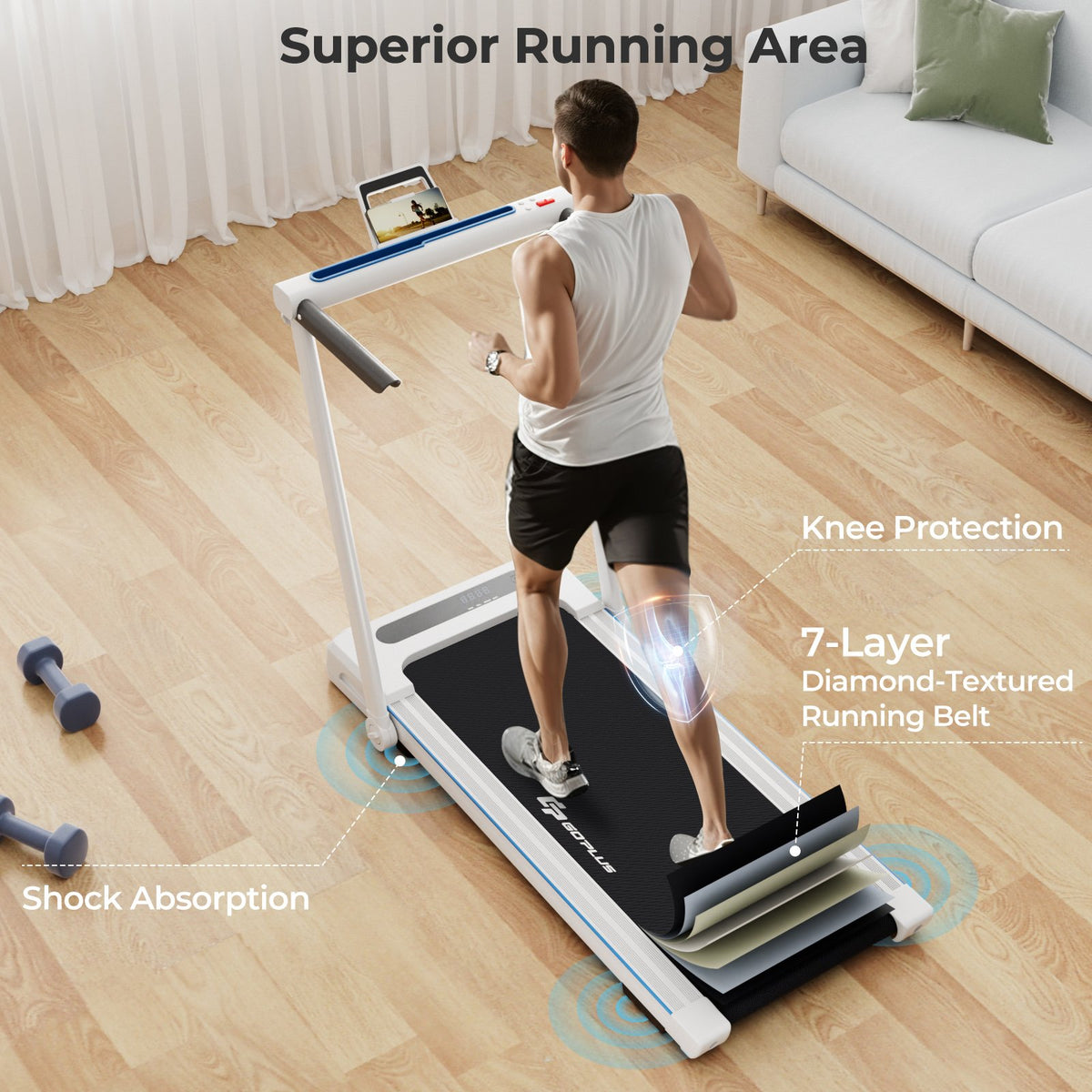 2.25HP 3-in-1 Folding Treadmill with Table Speaker Remote Control-White view 2